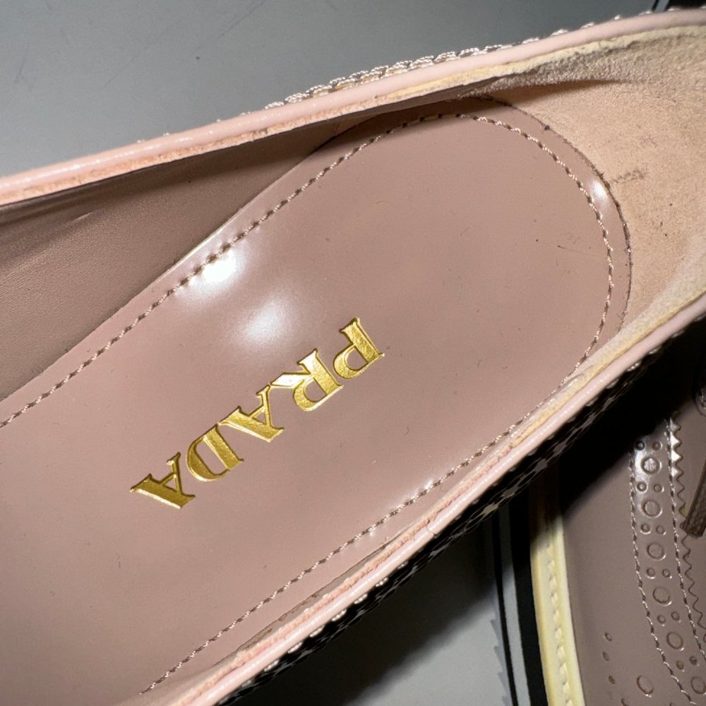 PRADA Brushed Perforated Leather Platform Jute Espadrille Brogue Loafers EU 38.5 - Picture 5 of 11